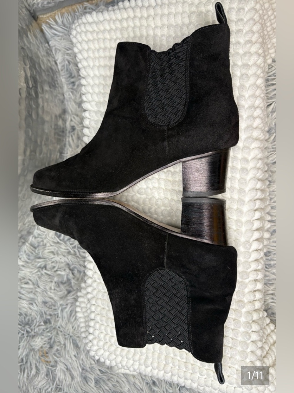 VTG Bottega Veneta Italy Black Suede Woven Chelsea Ankle Boots Booties 6.5B